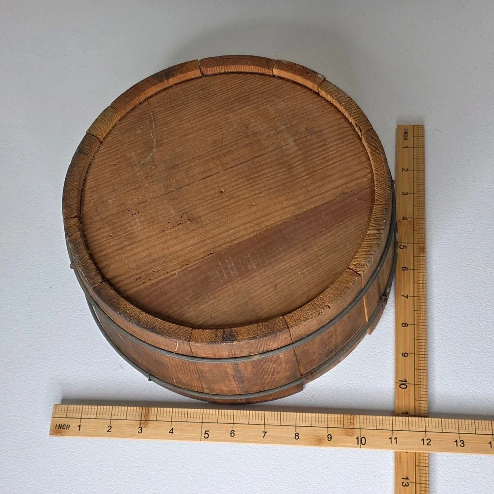 Vintage Wooden Stave Bucket Primitive 11.5x5.5 Brown Rustic Farmhouse Decor